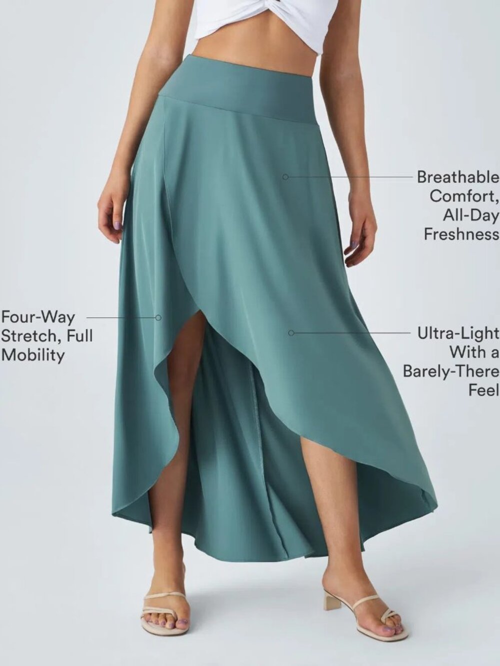Halara Breezeful Ruffle 2-in-1 Flowy High Waisted High Low XS Maxi Skirt 50% off